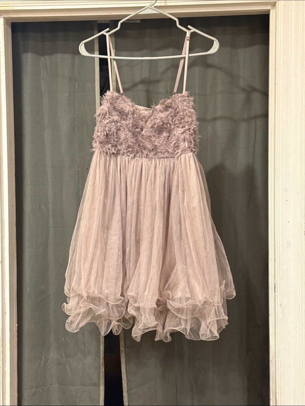 Girls' Taupe Tulle Party Dress with Faux-Fur Bodice